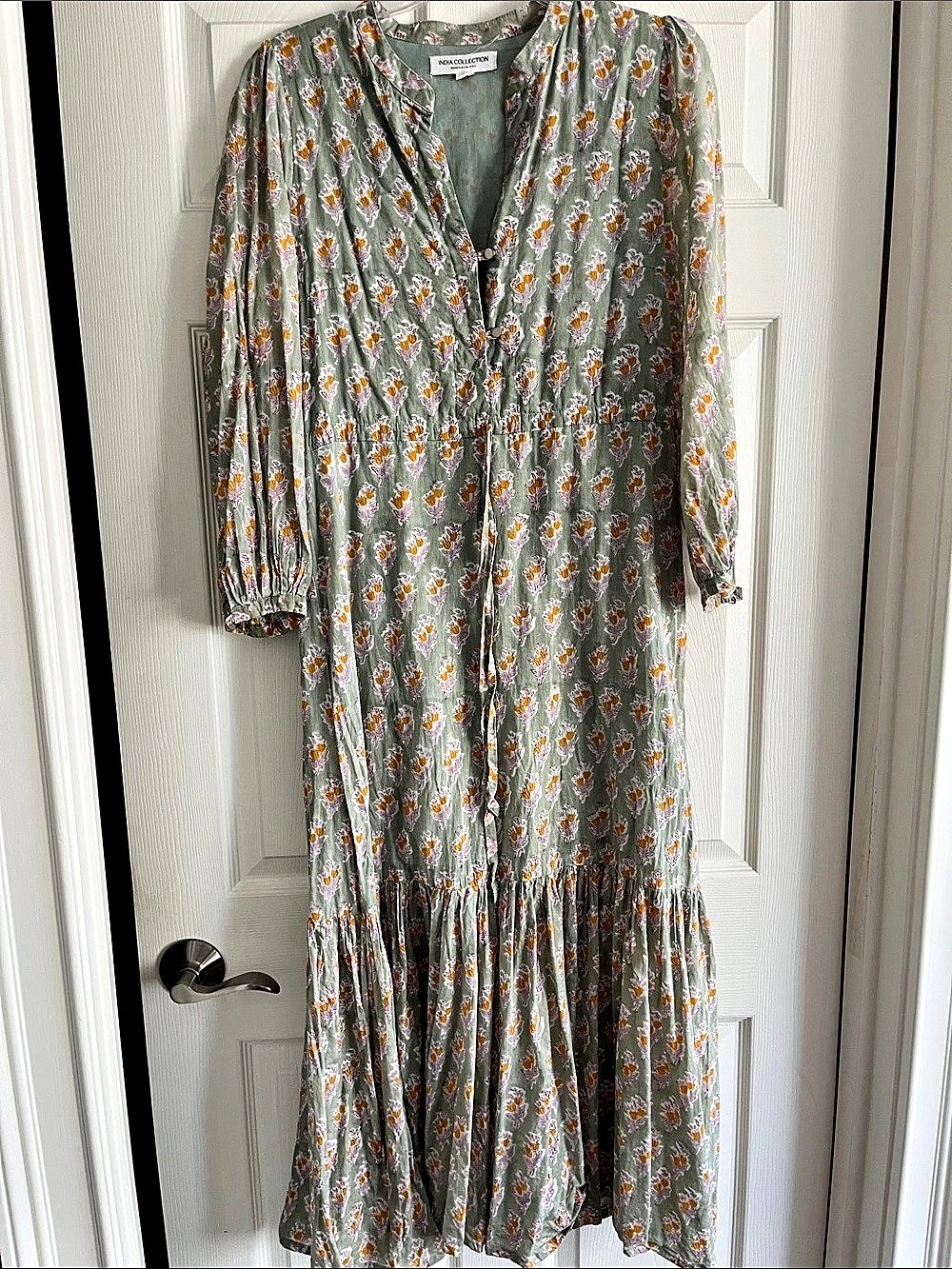 Emerson Fry India Collection Floral Maxi Dress in Green & Pink Size Small France